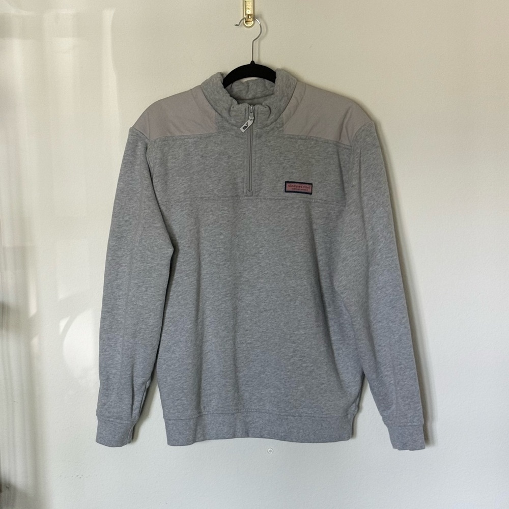 Vineyard Vines Light Gray Quarter Zip Cotton Pullover Sweatshirt- Size Medium